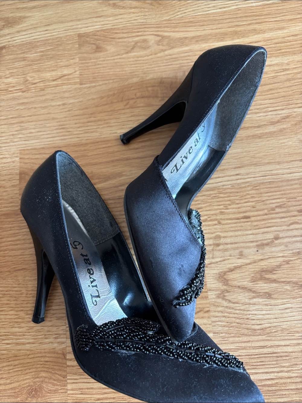 Black Beaded Pointed Toe Pumps